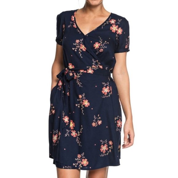 Roxy Monument View Short Sleeve Floral Wrap Dress - Picture 3 of 4